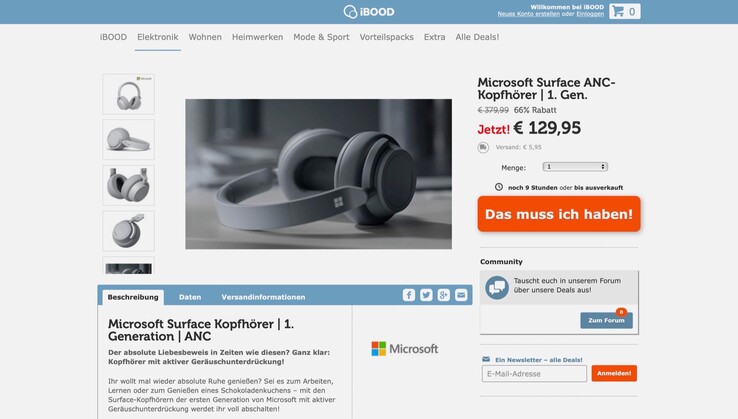 Die Microsoft Surface Headphones sind über die nächsten Stunden zum Bestpreis erhältlich. (Bild: iBood)