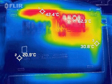 Last-Wärmebild, Unterseite: Die 62,3 °C beziehen sich aufs Kühlsystem selbst.