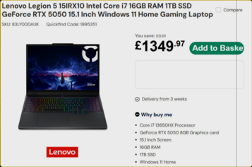 Die Specs und der Preis des Lenovo Legion 5 (Bildquelle: Laptops Direct)