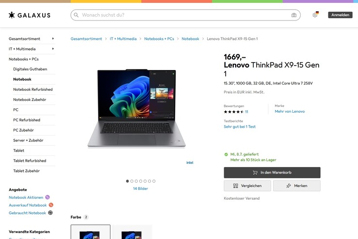 Lenovo ThinkPad X9-15 Gen 1 (21Q6001DGE) für 1.669 Euro.