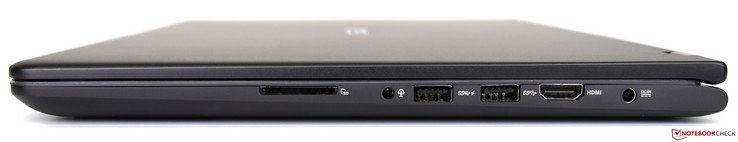 Rechte Seite: SD-Kartenleser, 3.5mm Kombo-Audio, 2x USB 3, HDMI 1.4, Netztanschluss