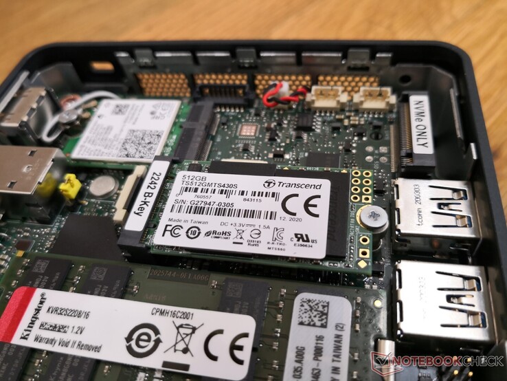 Obwohl es keine 2,5-Zoll-SATA-III-Unterstützung gibt, können Anwender bis zu zwei M.2-SSDs (2242 + 2280) installieren. PCIe-4.0-NVMe-Laufwerke werden unterstützt