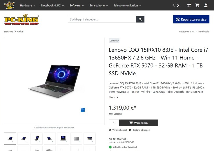 Lenovo LOQ 15IRX10 83JE00M5GE für 1.319 Euro.