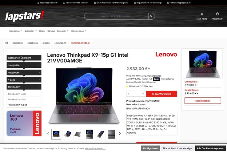 Lenovo ThinkPad X9-15p Gen 1 21VV004MGE für 2.933 Euro.