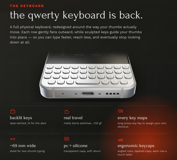 Das Minimal Phone 2 hat eine physische beleuchtete Tastatur