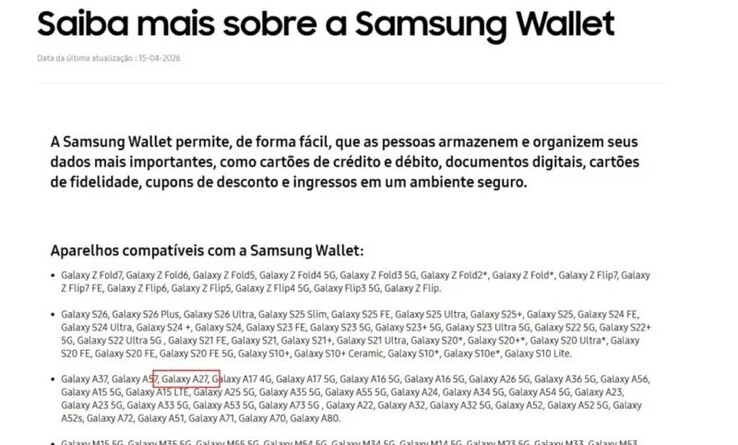 War kurzzeitig offiziell von Samsung gelistet worden: Das Galaxy A27.