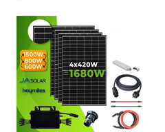 Steckerfertiges Balkonkraftwerk ist mit Rabatt bei Zahlung über Klarna erhältlich (Bild: Ja Solar, Hoymiles, Sun-solar24 - bearbeitet)