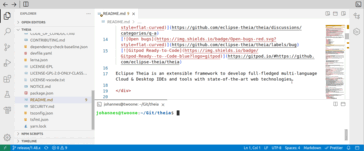 Dateien aus dem aktuellen Projekt können durch Anklicken des Dateinamens im Terminal geöffnet werden (Bild: EclipseSource).