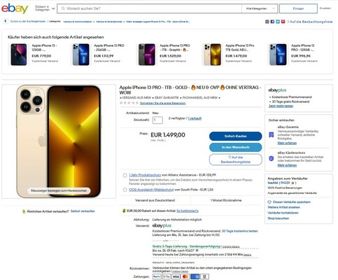 Deal: Apple iPhone 13 Pro 1 TB zum Bestpreis für unter 1.450 Euro im Angebot auf eBay.