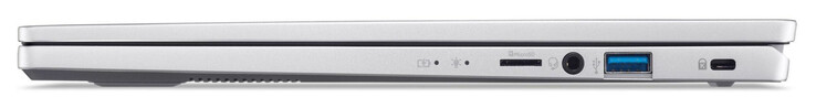 Rechte Seite: Speicherkartenleser (MicroSD), Audiokombo, USB 3.2 Gen 1 (USB-A), Steckplatz für ein Kensington-Schloss