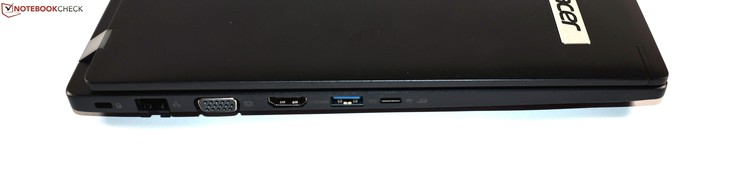 links: Kensington-Lock, RJ45-Ethernet, VGA, HDMI, USB 3.0 Typ A, USB 3.1 Gen 1 Typ C