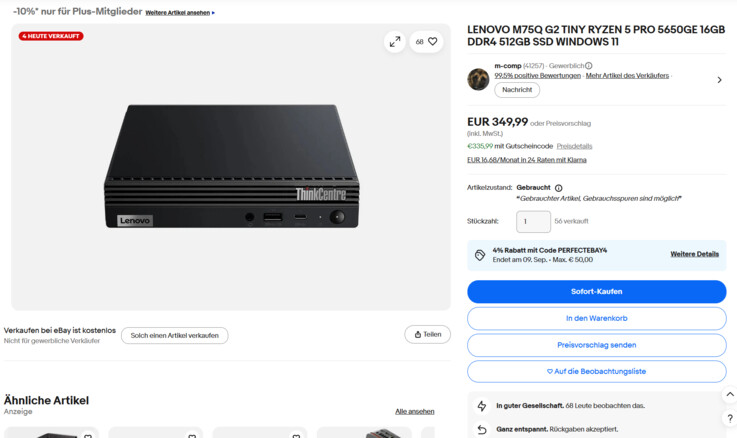 Das Lenovo ThinkCentre M75q Gen 2 wäre dank eines Rabattcodes bereits für 335,99 Euro zu bekommen.