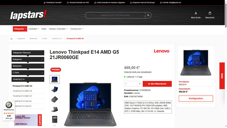 Lenovo ThinkPad E14 G5 mit Windows 11 Pro für 489 Euro.