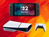 Switch 2 und PS5-Konsolen auf den Farben der spanischen Flagge. (Bildquelle: Nintendo of America, Sony PlayStation mit Bearbeitungen)