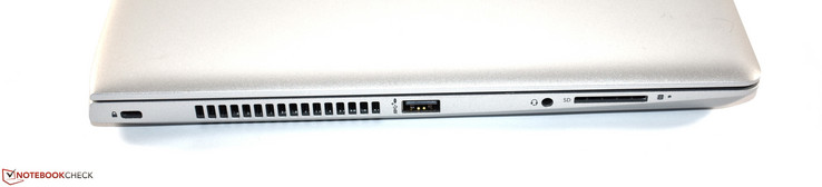 Links: Kensington-Lock, USB-3.0-Typ-A, Kombo-Audio, SD-Kartenleser