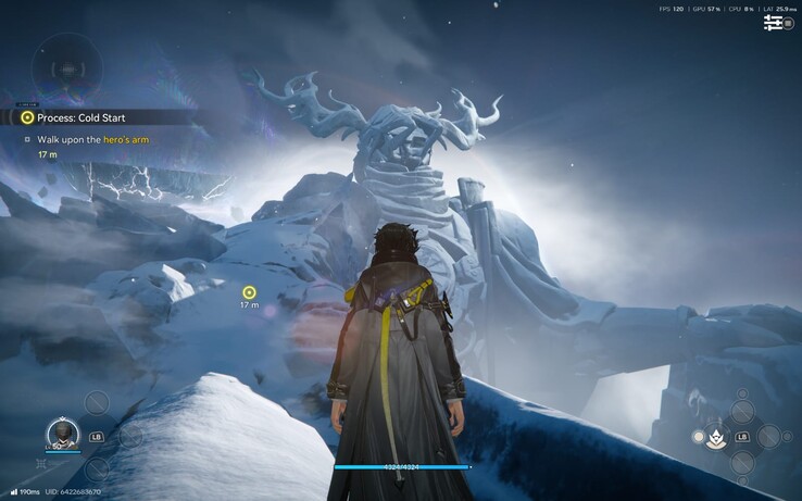 Der Administrator nähert sich während der Process: Cold Start Mission, eisbedeckten Statue
