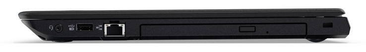 Rechte Seite: Audiokombo, USB 2.0 (Typ A), Gigabit-Ethernet, DVD-Brenner, Steckplatz für ein Kabelschloss
