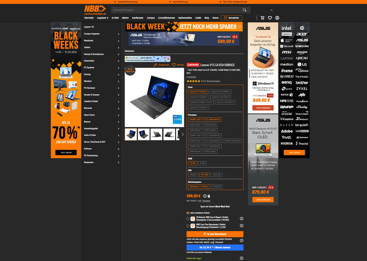 Lenovo V15 G4 IRU mit 45-Watt-CPU für 399 Euro im Angebot.