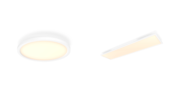 Das Philips Hue Aurelle Panel Round (links) und Rectangle (rechts) im neuen Design. (Bildquelle: Philips Hue)