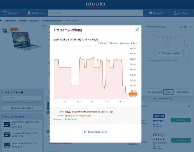Idealo Preisverlauf - Acer Aspire 3 A315-43-R3QN