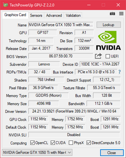 GPU-Z Nvidia GeForce GTX 1050 Ti Max-Q