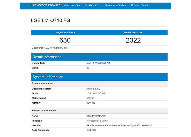 LG LM-Q710 im Geekbench-Test