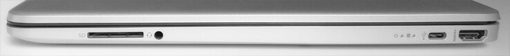 Rechte Seite: SD-Kartenleser, 3,5-mm-Klinkenanschluss, 1x USB 3.1 Typ-C, HDMI
