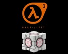 Dbrand Weighted Companion Cube unter dem Half-Life 3 Logo