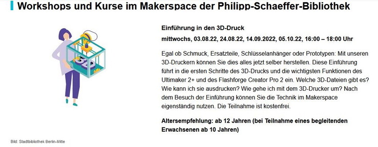 3D-Druck-Einführungskurs der Philipp-Schaeffer-Bibliothek in Berlin Mitte
