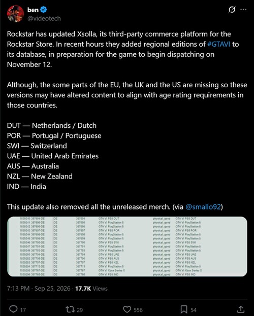 GTA 6 im Rockstar Store mit verschiedenen regionalen Versionscodes