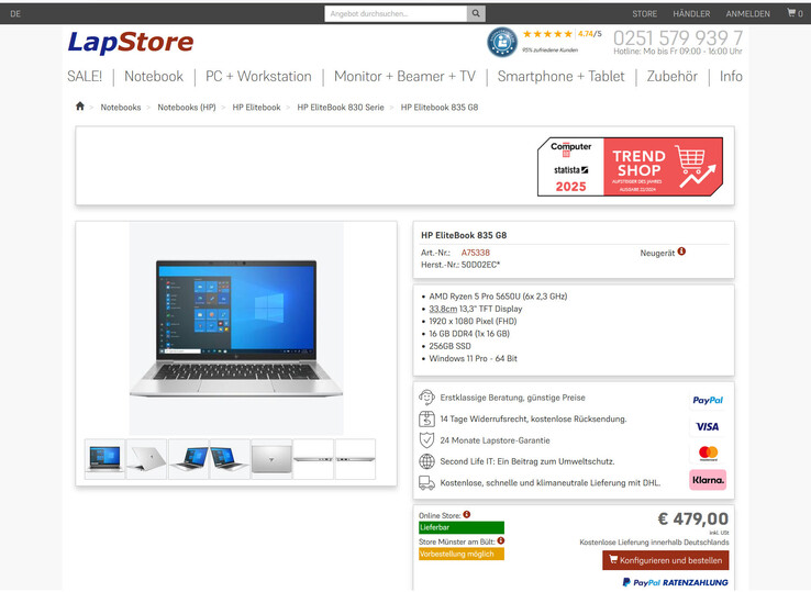 HP EliteBook 835 G8 für 479 Euro.