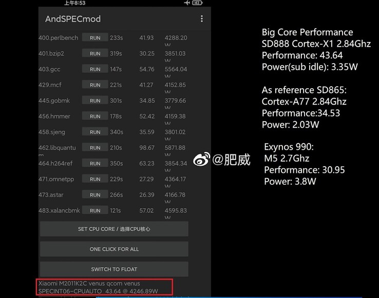 SPECint zeigt beim Cortex-X1 26 Prozent mehr Performance als beim Snapdragon 865 aber auf Kosten der Effizienz.