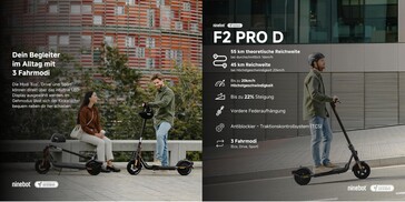Im Bild: Werbebilder des Segway-Ninebot F2 Pro D.