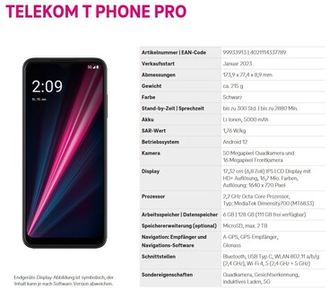 Telekom T Phone Pro: Technische Spezifikationen