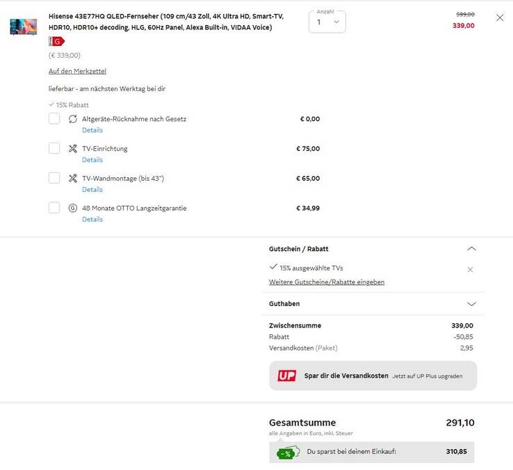 Der günstige Deal-Preis erfordert die Eingabe des Gutscheincodes 10846