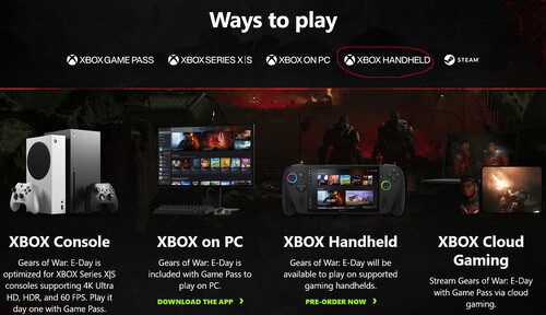 Xbox Handheld Logo auf der Gears of War: E-Day Webseite