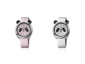 Schwarze Hilfszifferblätter bilden die Augenpartien des Pandas, während die Chronographendrücker oben am Gehäuse wie dessen Ohren angeordnet sind
