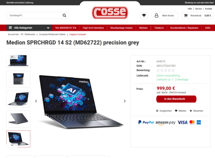 Medion SPRCHRGD 14 S2 (MD62722) für 999 Euro.