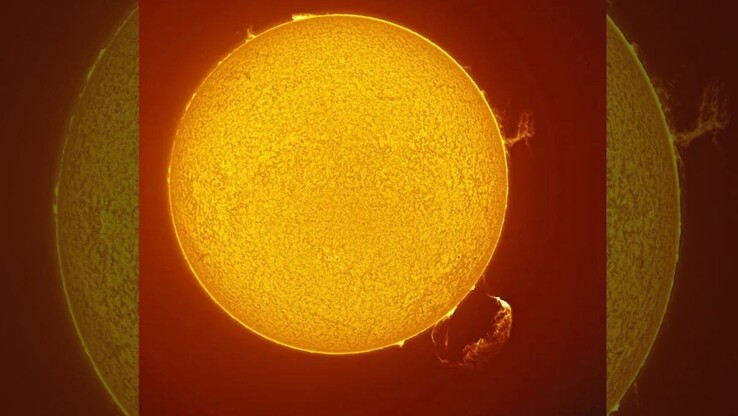 Eine Protuberanz und ein koronaler Massenauswurf, aufgenommen auf der Oberfläche der Sonne. (Bildquelle: Maximilian Teodorescu)