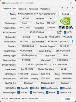 GPU-Z Nvidia GeForce RTX 4070 Laptop