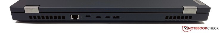 Hinten: RJ45, USB-C (3.2 Gen2, DisplayPort ALT-Modus 1.2), 2x Thunderbolt 3 (USB-C 3.2 Gen2, DisplayPort ALT-Modus 1.4), Netzteil
