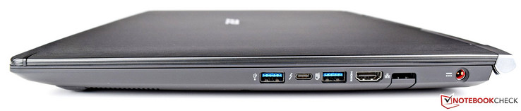 rechts: 1x USB 3.0, 1x USB 3.1 Type-C Gen2 (Thunderbolt), 1x USB 3.0, HDMI, RJ45-LAN, Netzteil-Anschluss