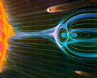 So ein Magnetfeld schützt gut. Sonne, Venus, Erde und Mars im Vergleich - Größenverhältnisse stimmen. (Quelle: ESA)