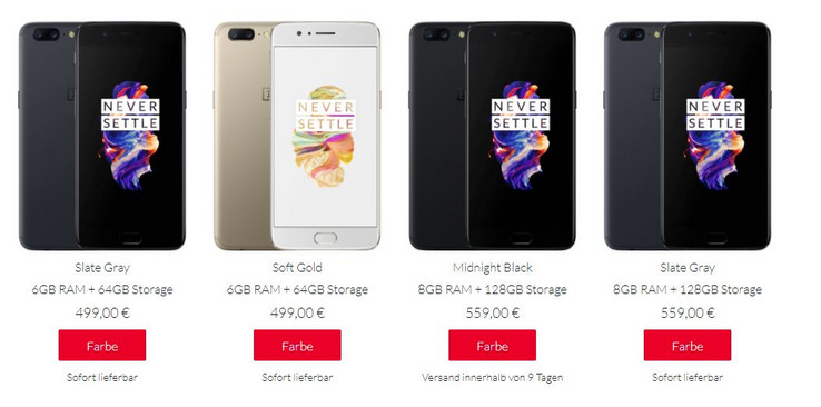 Das OnePlus 5 in allen derzeit verfügbaren Varianten.