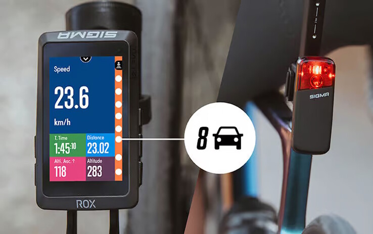 Auf einem kompatiblem Fahrradcomputer lassen sich herannahende Fahrzeuge anzeigen (Bildquelle: Sigma)