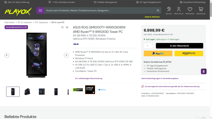 ASUS ROG GM1000TY-R9950X081W für 6.998,99 Euro.