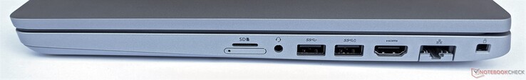 Rechte Seite: microSD-Kartenleser (oben), SIM-Kartenschacht (unten), 2x USB 3.2 Gen1 Typ-A, HDMI, GigabitLAN, Kabelschloss