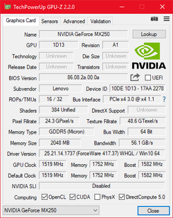 GPU-Z Nvidia GeForce MX250