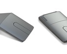 Links ist die Yoga Maus als normale Computermaus mit einem gewölbten Design zu sehen und rechts wurde sie dank des eingebauten Drehscharniers in einen flachen Laserpointer verwandelt.