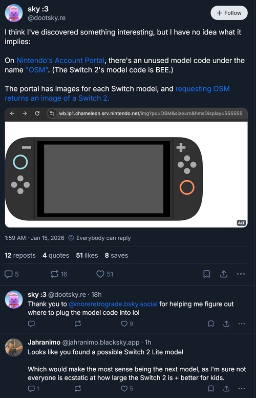 Entdeckung des Codes auf der Website des Nintendo-Account-Portals. (Bildquelle: Screenshot, Sky: 3 Bluesky-Konto)